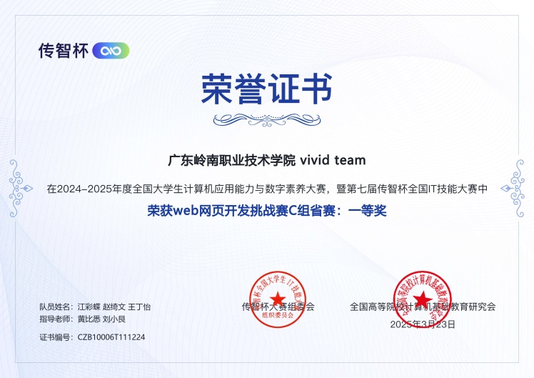 C:\Users\Administrator\Desktop\传智杯素材\省赛奖状\vivid学生省赛一等奖.jpg